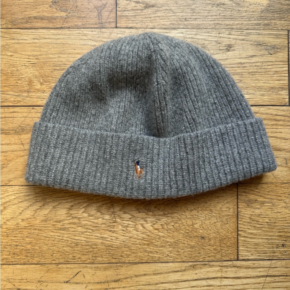 Ralph Lauren 100% Merino Wool Gray Wool Beanie Hat
